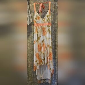 Macy's Floral High Low Dress in Orange and Cream